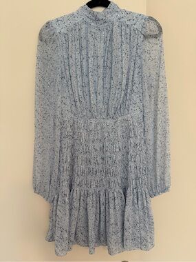 House of Harlow 1960 Light Blue Floral Long-Sleeve Smocked Dress